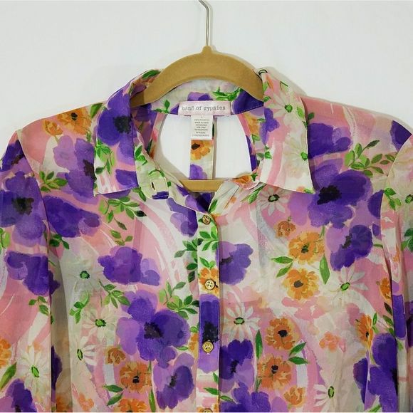 Band of Gypsies floral sheer open back button up - Picture 3 of 7